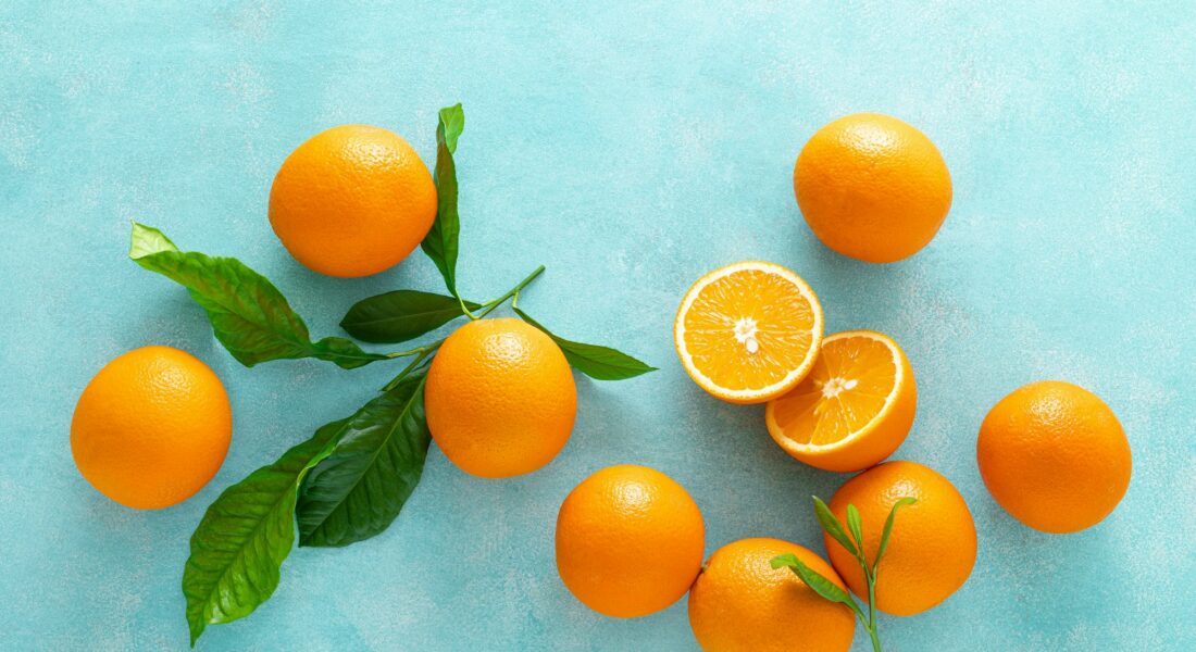 Oranges, fresh fruits, vitamin C concept