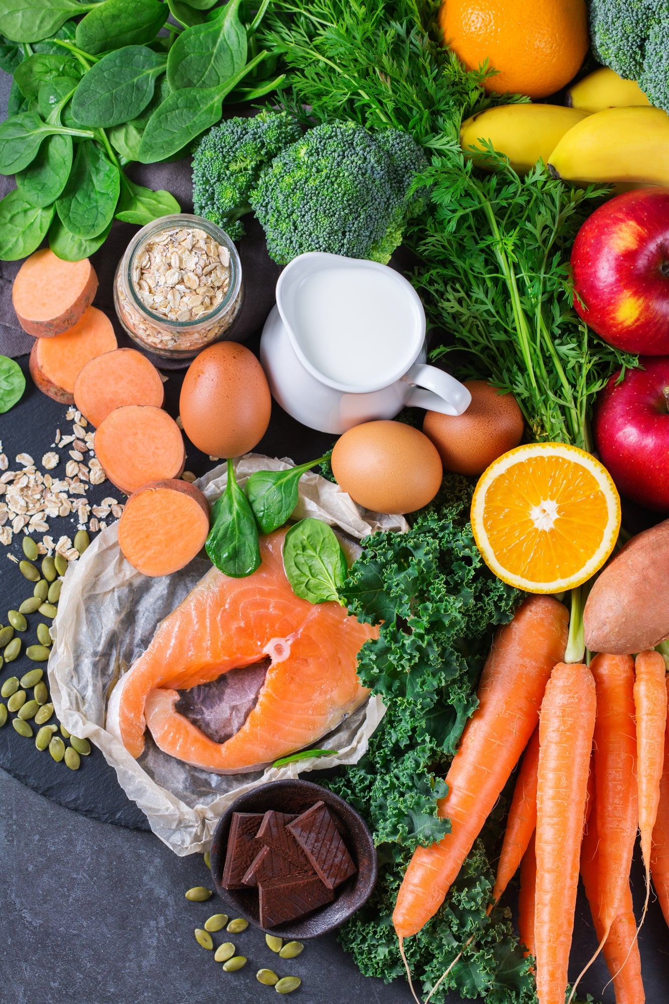 Asthma, respiratory relieving food rich in vitamin d, beta-carotene, magnesium